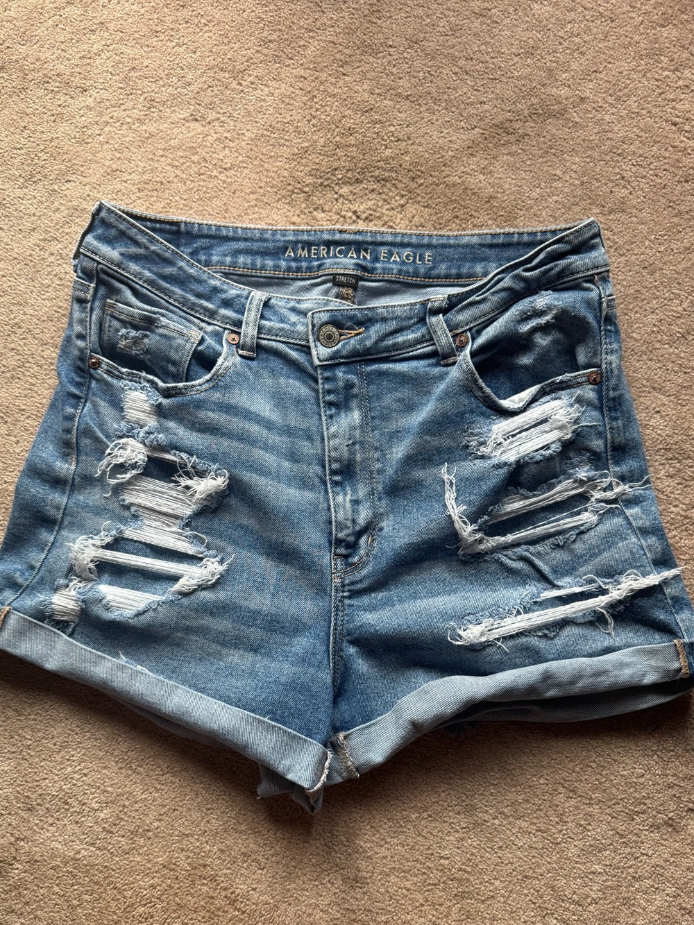 American Eagle Outfitters Light Blue Distressed High-Rise Jean Shorts